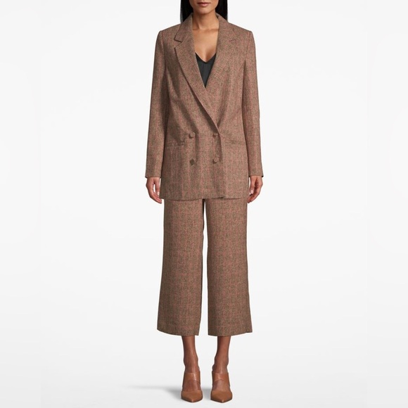 Gestuz Ditte Blazer Brown & Pink Plaid Double Breasted Oversized Blazer Size 34 - Picture 2 of 13